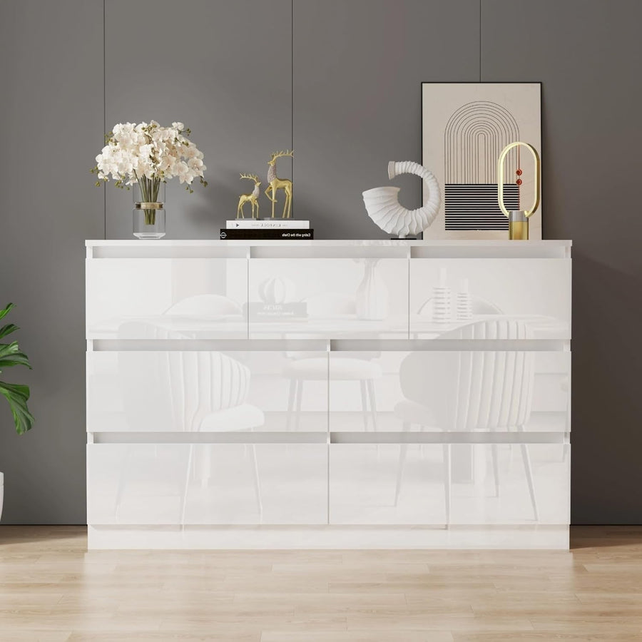 White High Gloss Chest of 7 Drawers Bedroom Storage Modern Unit