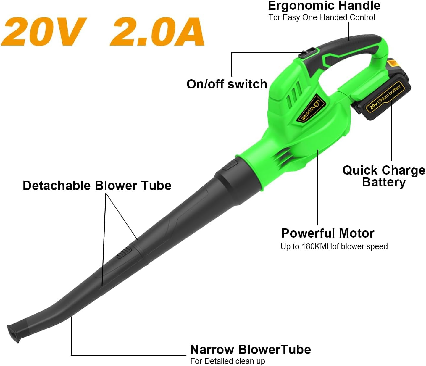 Cordless Leaf Blower 20V Battery Powered Lightweight Electric Garden Sweeper