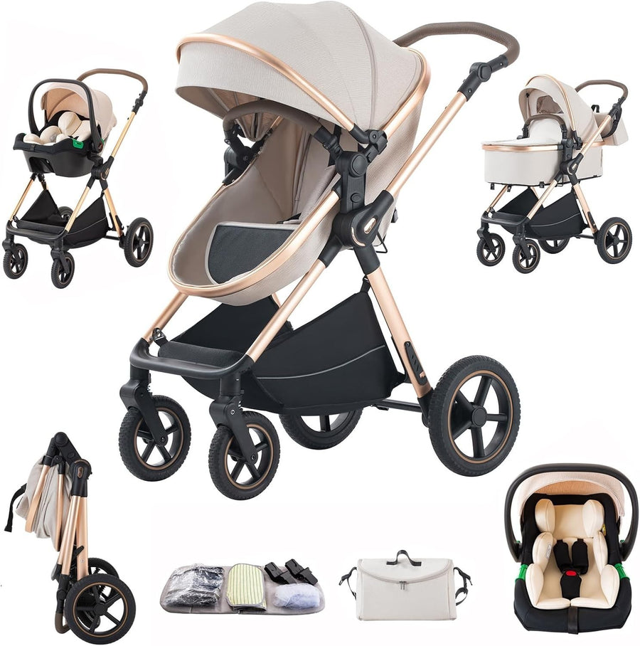 3 in 1 Baby Pram Pushchair Travel System Aluminium Frame Lightweight Foldable