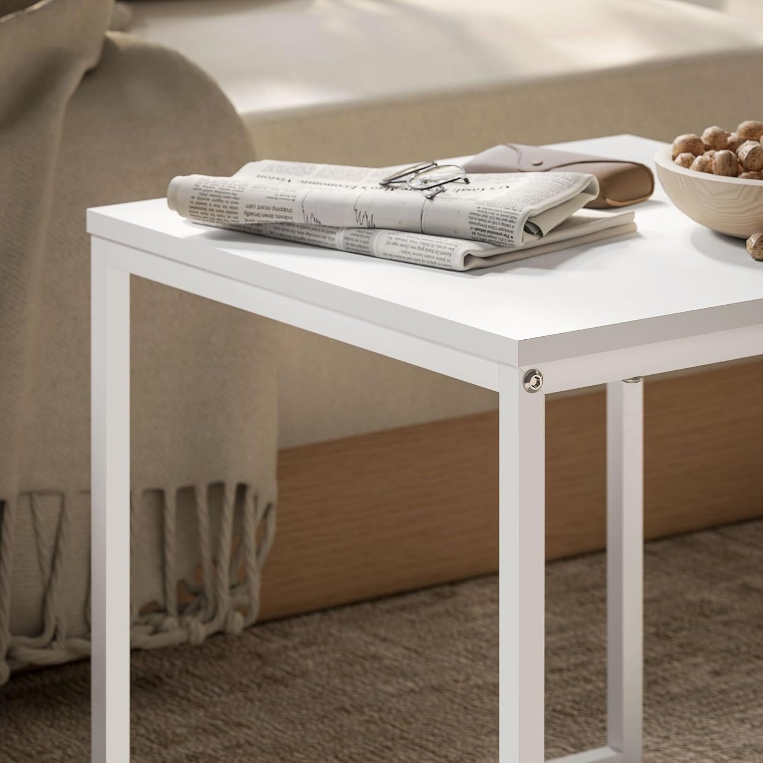 Modern Nesting Coffee Table Set Wood White Square Side End Tables Storage Tray T