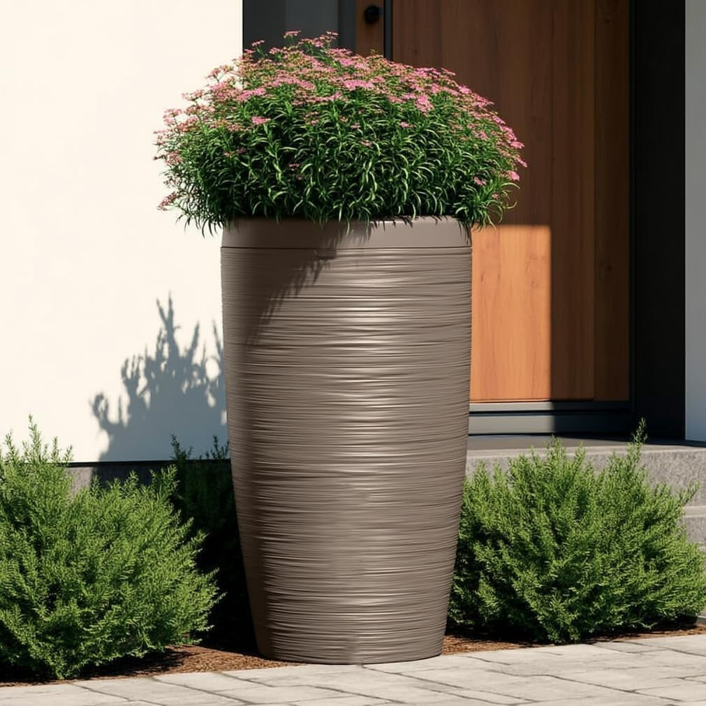 240L Brown Rainwater Tank with Planter Top Tap & Connector Kit Garden Barrel