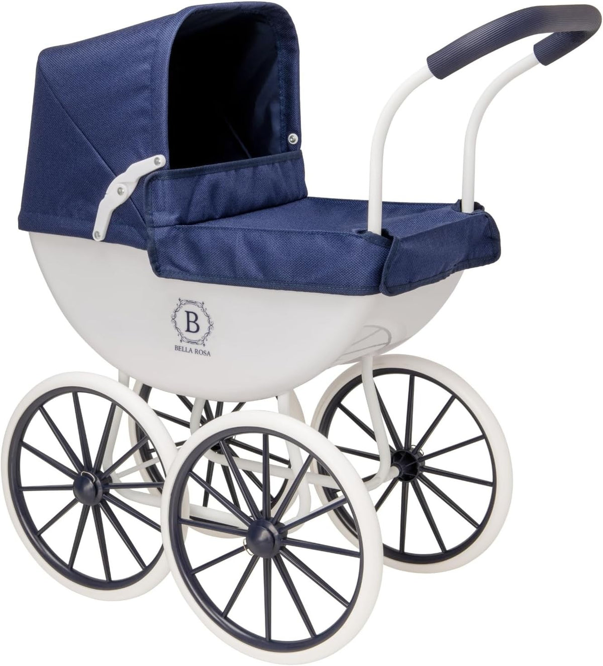 Traditional Dolls Pram Carriage Pushchair Vintage Style White Wheels