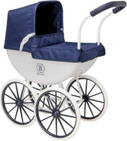 Traditional Dolls Pram Carriage Pushchair Vintage Style White Wheels