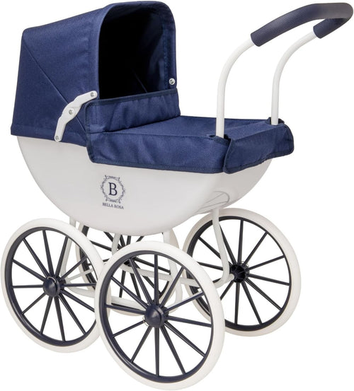 Traditional Dolls Pram Carriage Pushchair Vintage Style White Wheels