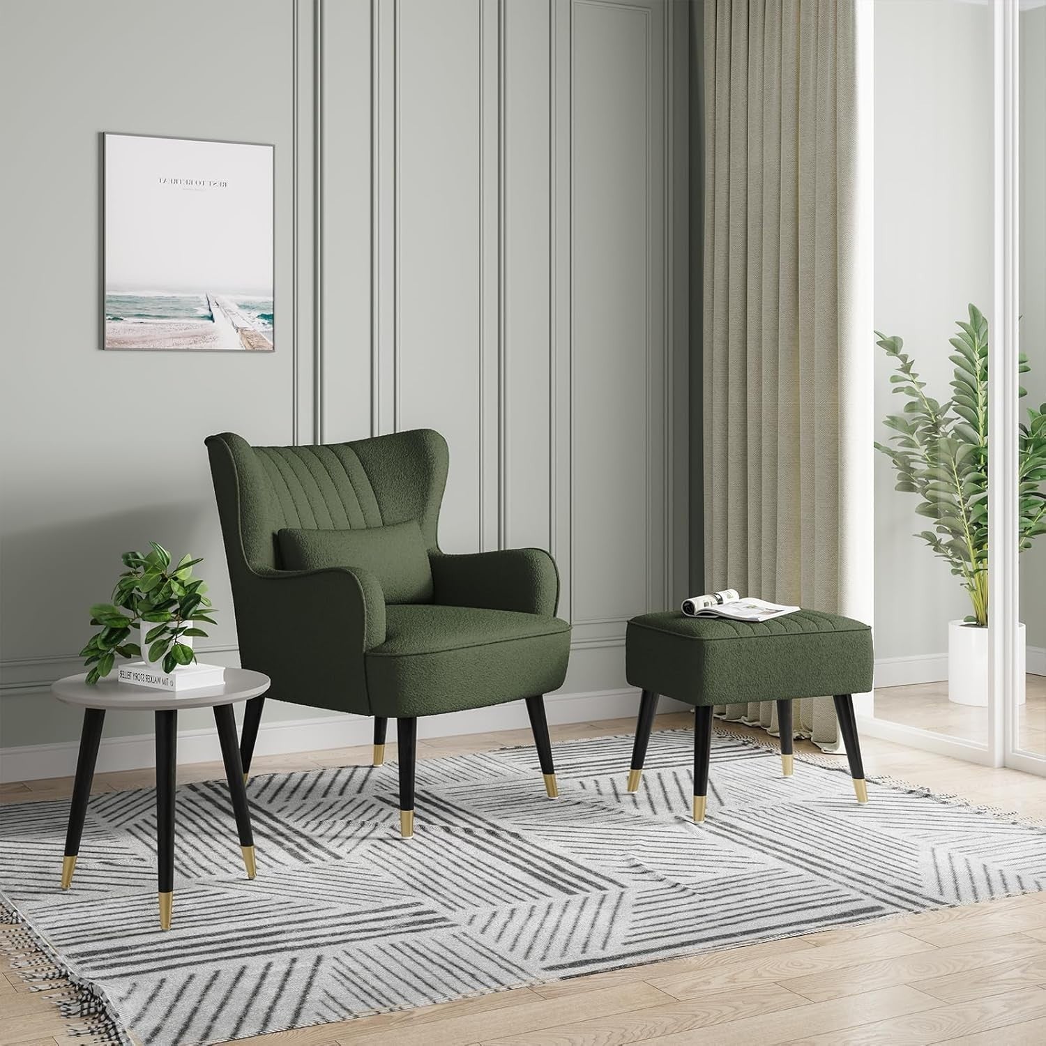 Teddy Fleece Armchair with Footstool, Lounge Chair for Bedroom Office