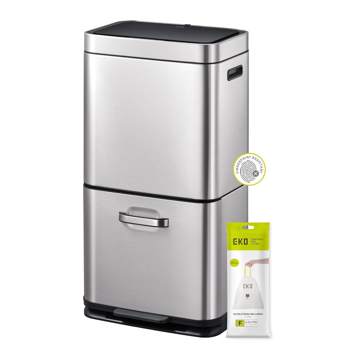 60L Dual Recycling Sensor Bin Stainless Steel 35+25L