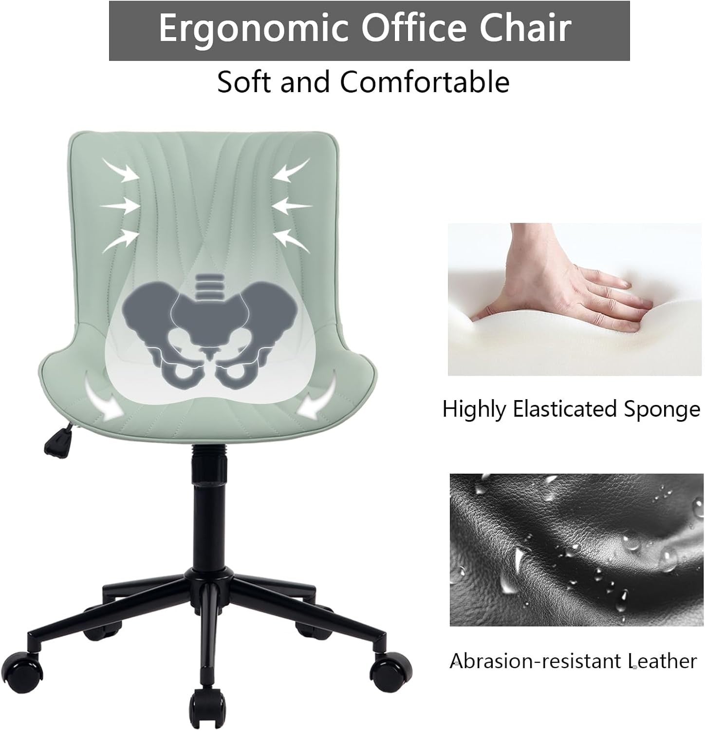 Ergonomic Mint Green Office Desk Chair Swivel Adjustable Home Work Faux Leather