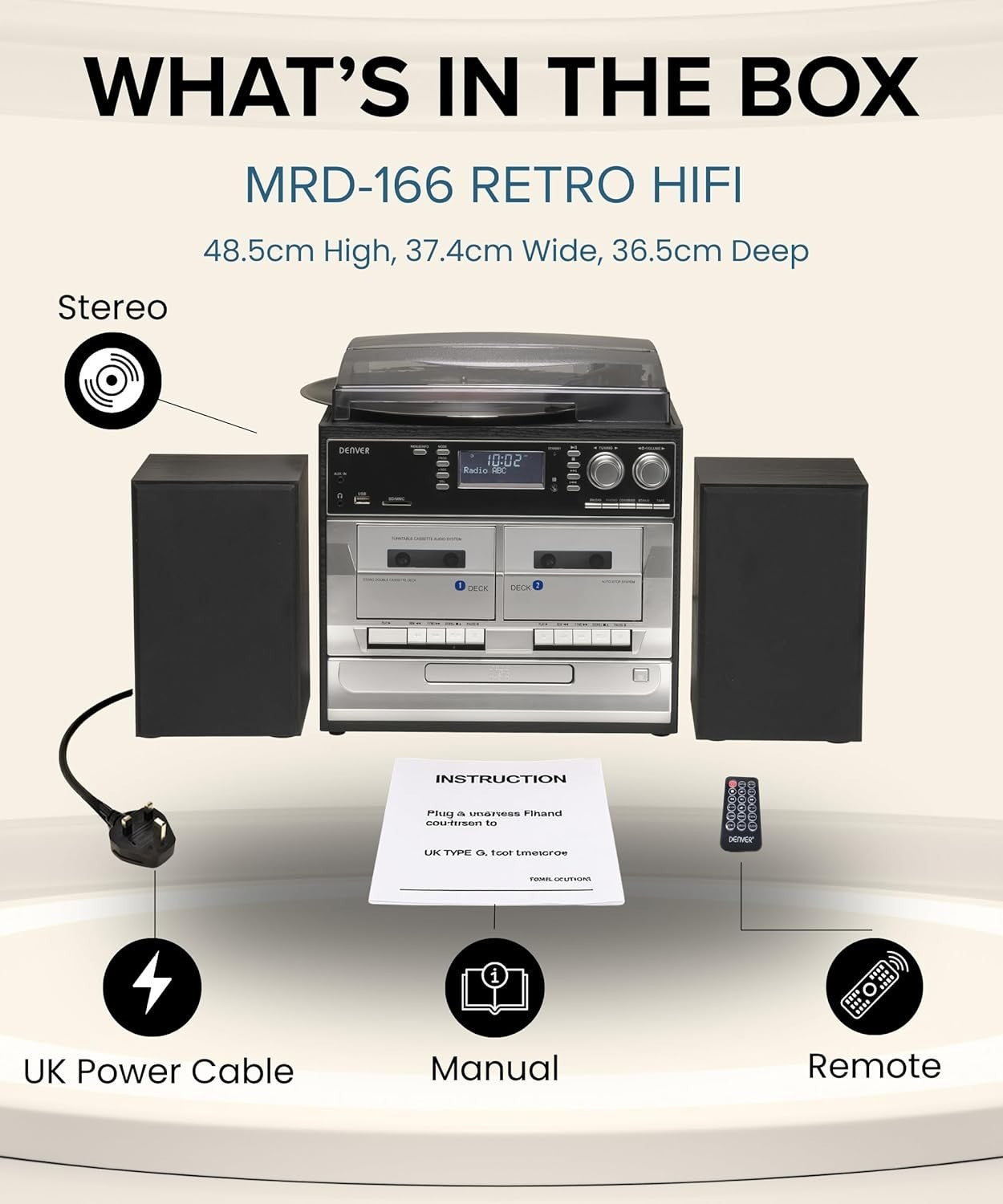 Record Player Turntable Cassette CD Hi-Fi System USB Recording DAB/FM Radio