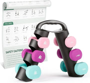 Portable Neoprene Dumbbell Set 1-2KG with Rack – Home Gym Fitness Workout