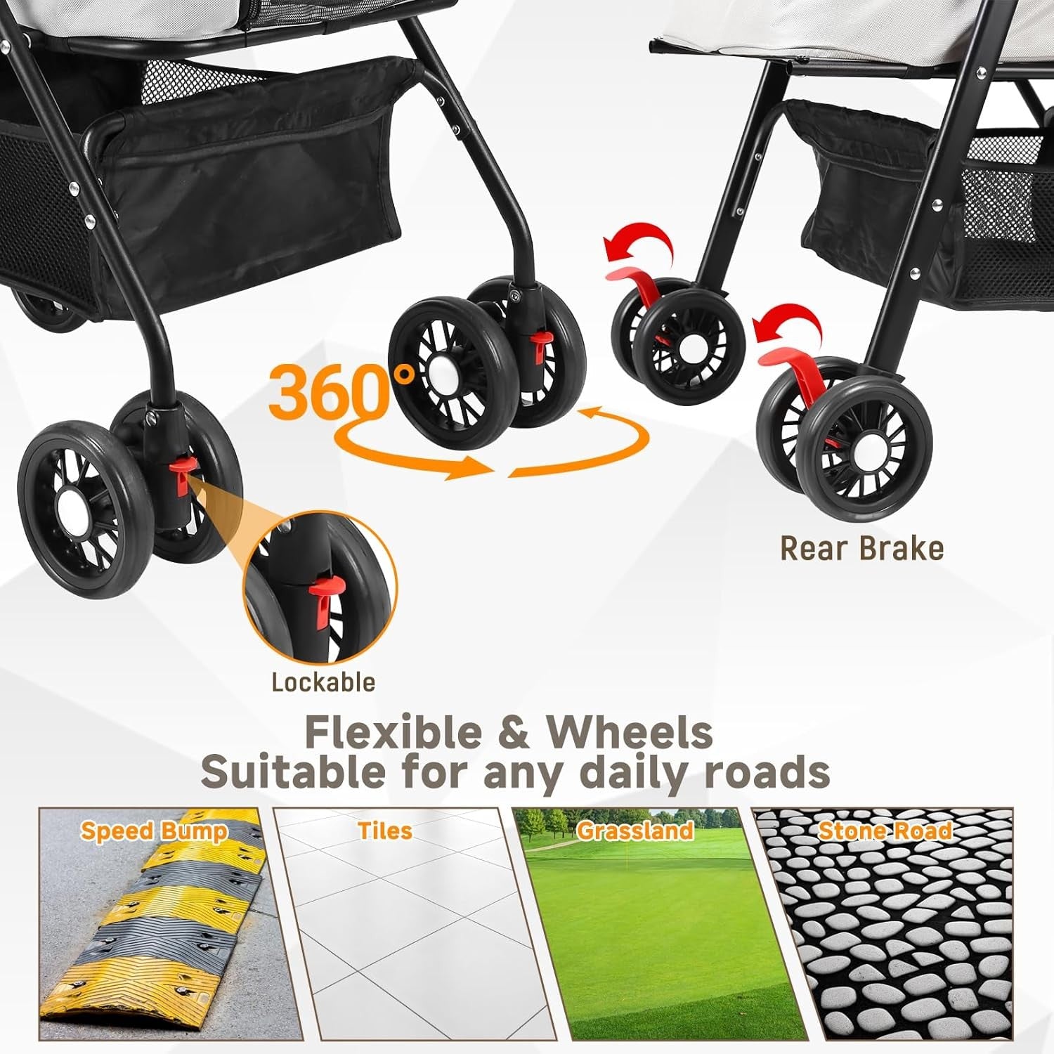 Pet Stroller 4 Wheel Foldable Pushchair for Small Dogs Cats up to 15kg