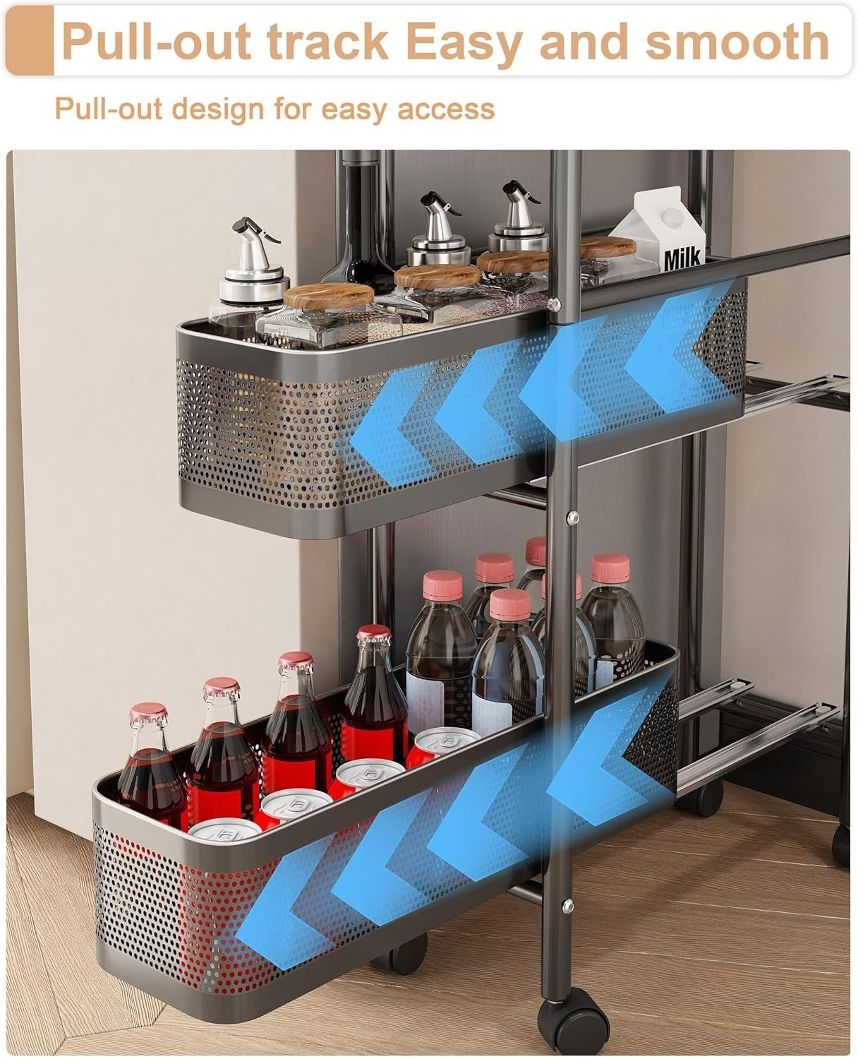 5 Tier Slim Rolling Kitchen Trolley Pull Out Storage Cart Black