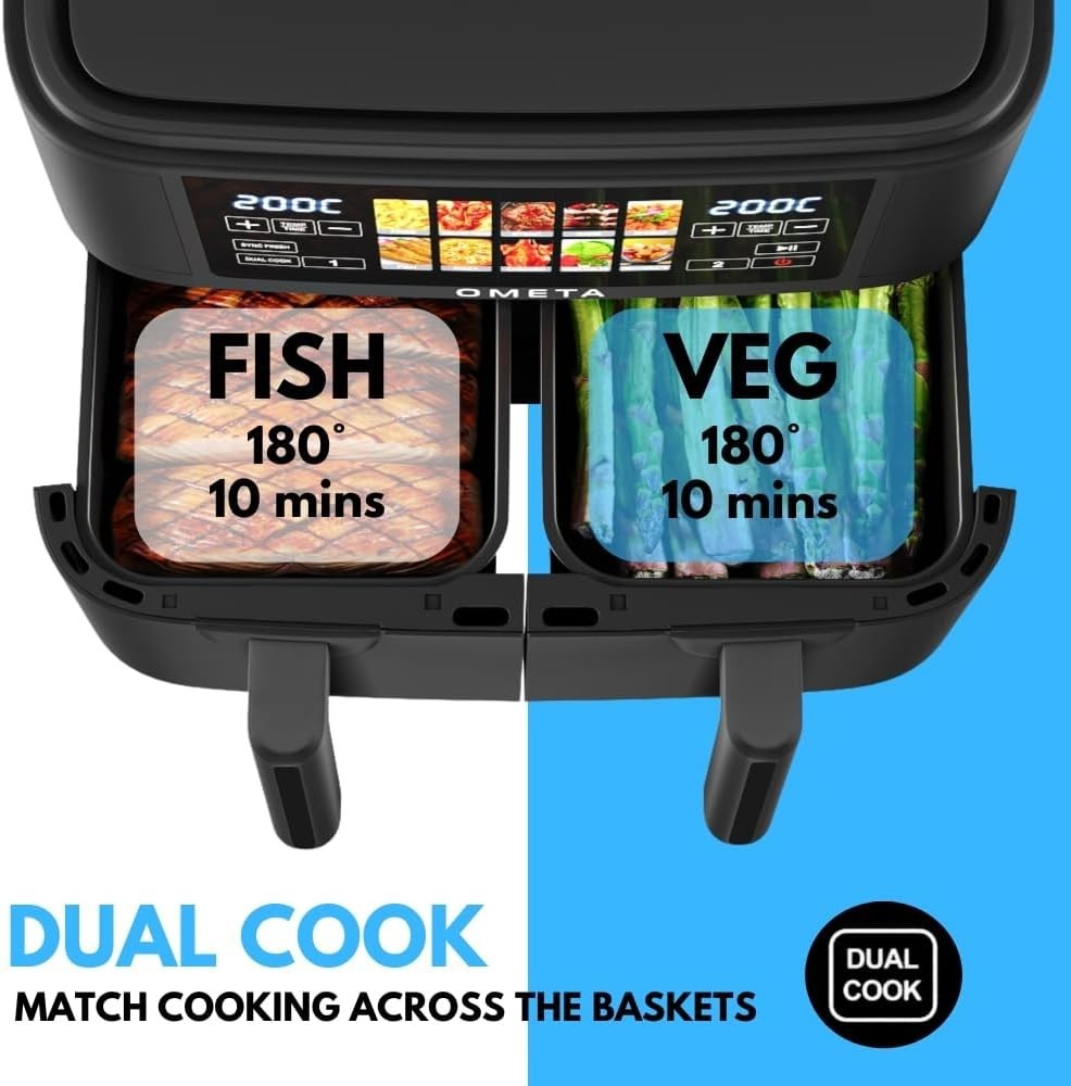 23L Air Fryer Oven Rotisserie Dual Zone Sync Cook Touch LED 10 Presets
