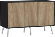Oak Effect Sideboard Cabinet 3 Door Storage Unit with Sliding Doors Modern