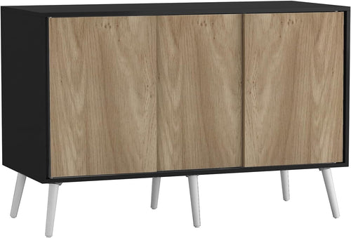 Oak Effect Sideboard Cabinet 3 Door Storage Unit with Sliding Doors Modern