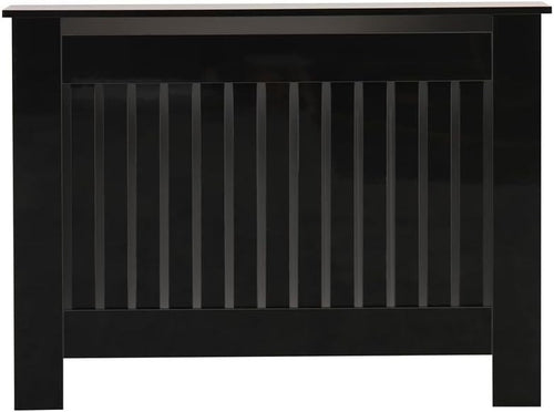 High Gloss Black Radiator Cover Medium Modern Slatted Cabinet 111cm Heating Unit