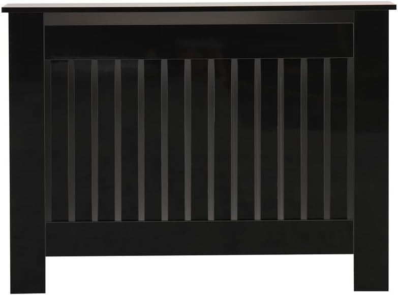 High Gloss Black Radiator Cover Medium Modern Slatted Cabinet 111cm Heating Unit