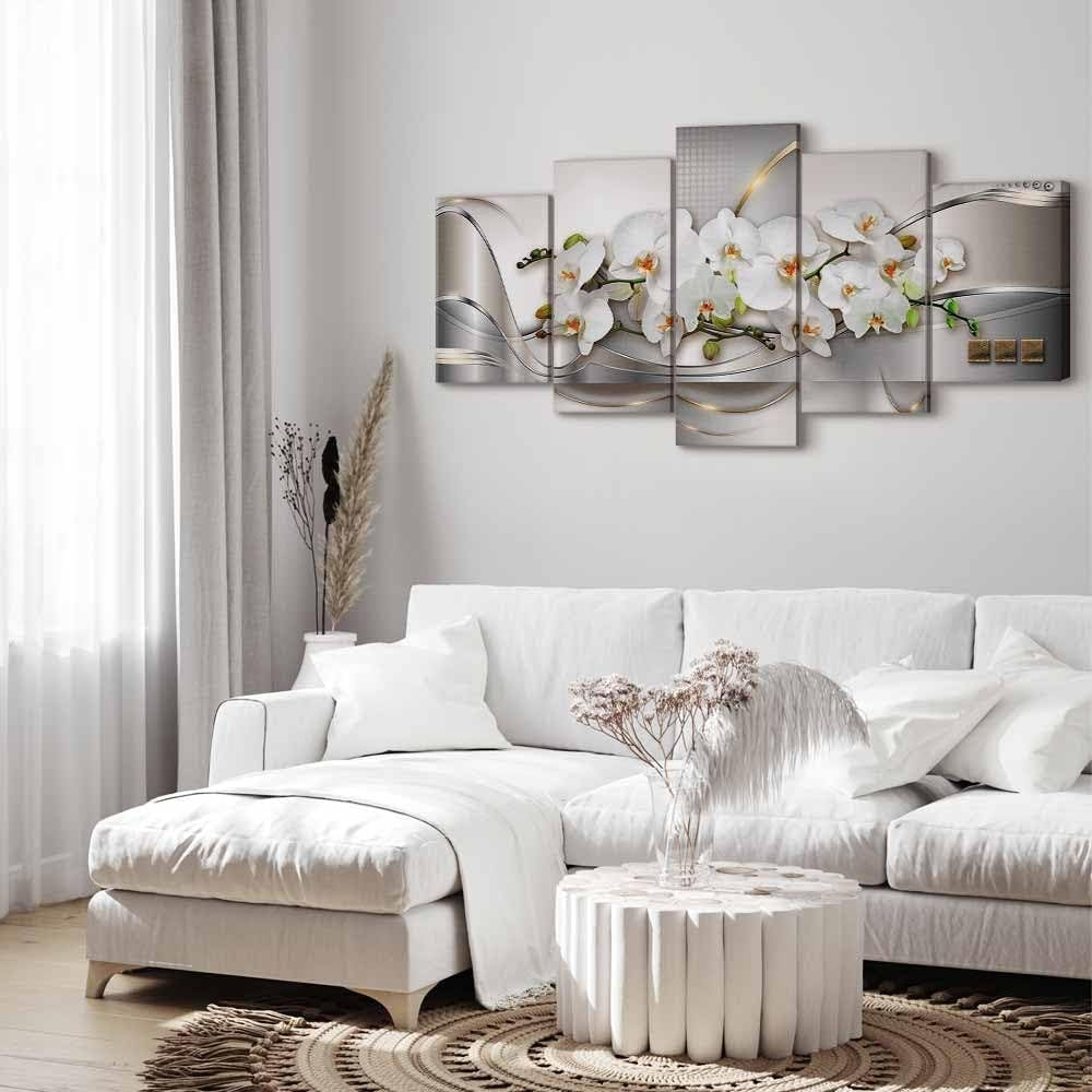 XXL Orchid Canvas Wall Art 5 Panel 200x100cm Framed