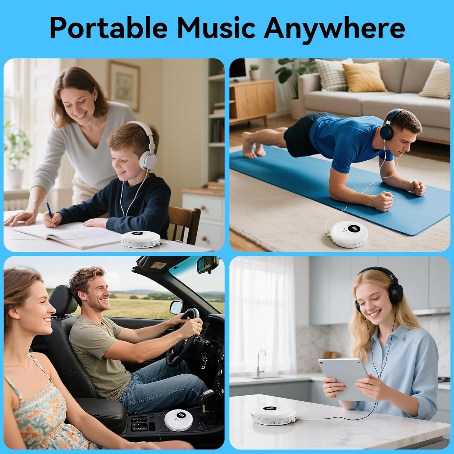 Portable CD Player Anti Skip LCD Display Headphones AUX Personal White