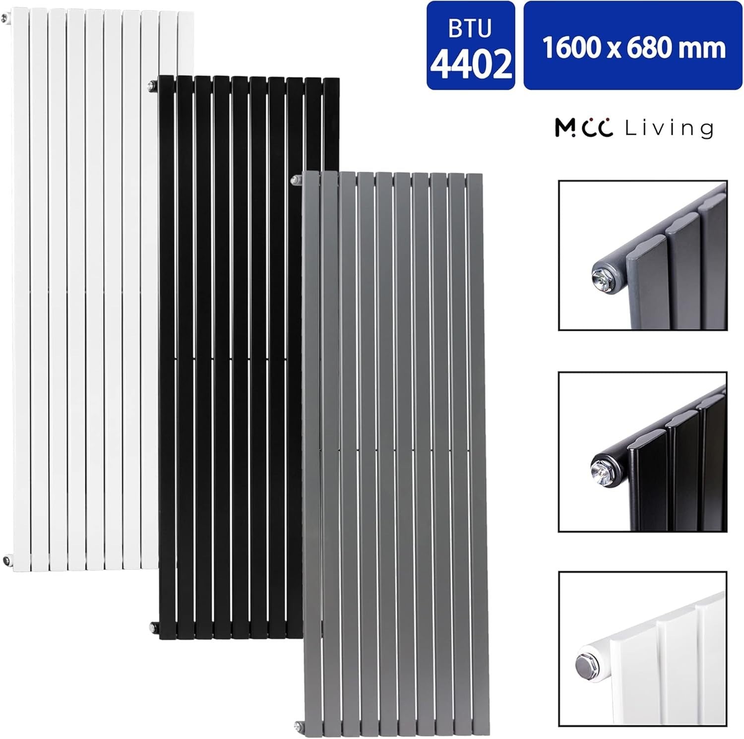 Modern Flat Panel Radiator 1600x680mm Black Vertical & Horizontal Heating