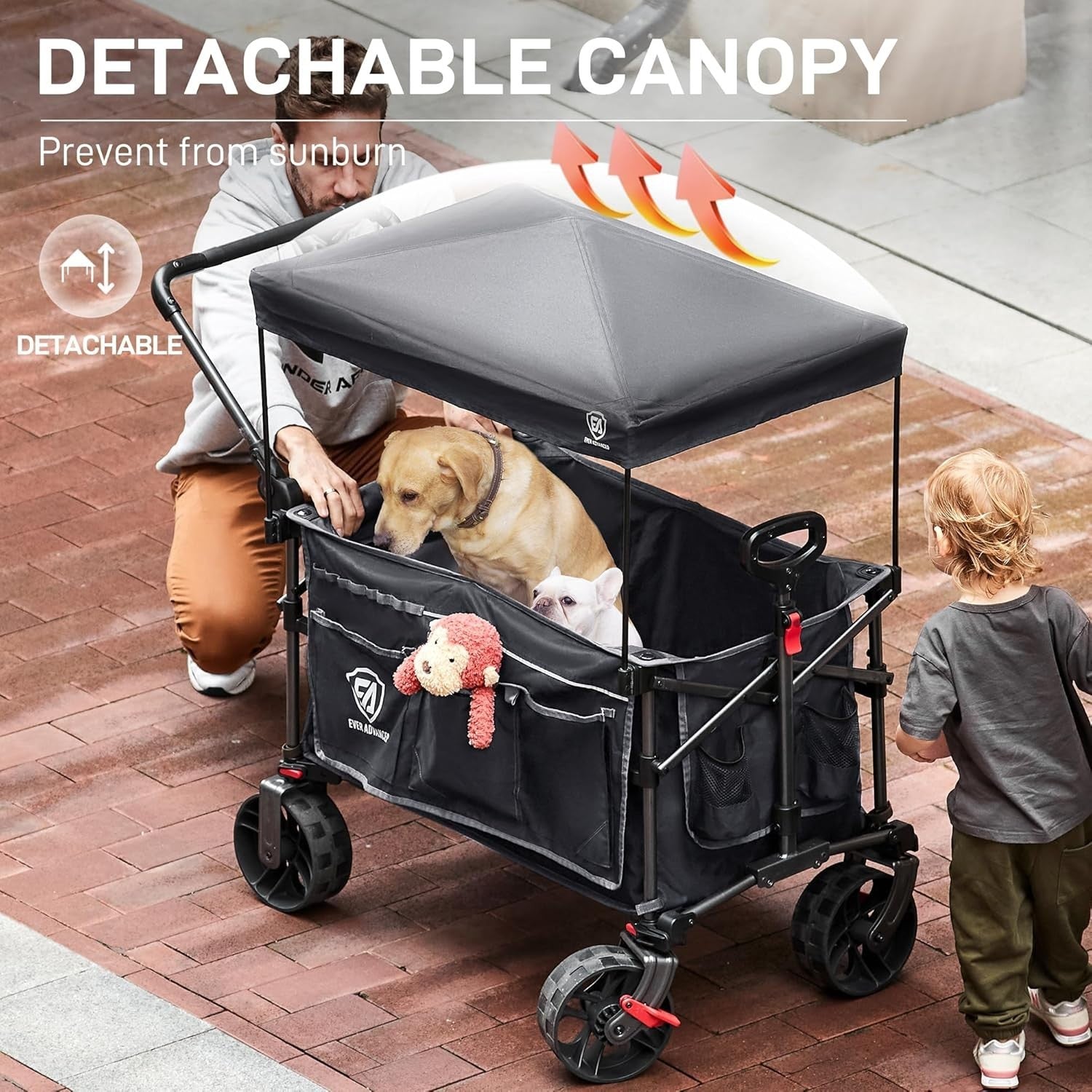 Grey 225L Heavy Duty Folding Camping Wagon w/ Canopy 150kg Festival Trolley