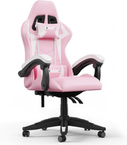 Ergonomic Gaming Chair Pink Reclining Office Chair w/ Lumbar