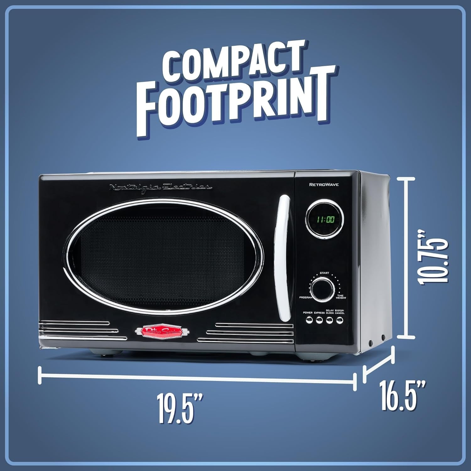 25.4L Retro Microwave 800W Digital 12 Auto Cook Settings Black