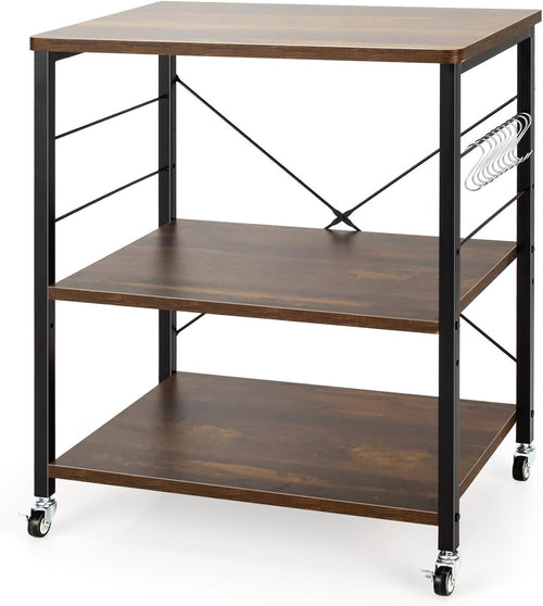 Kitchen Bakers Rack Rolling Cart Microwave Stand 3 Tier Shelves