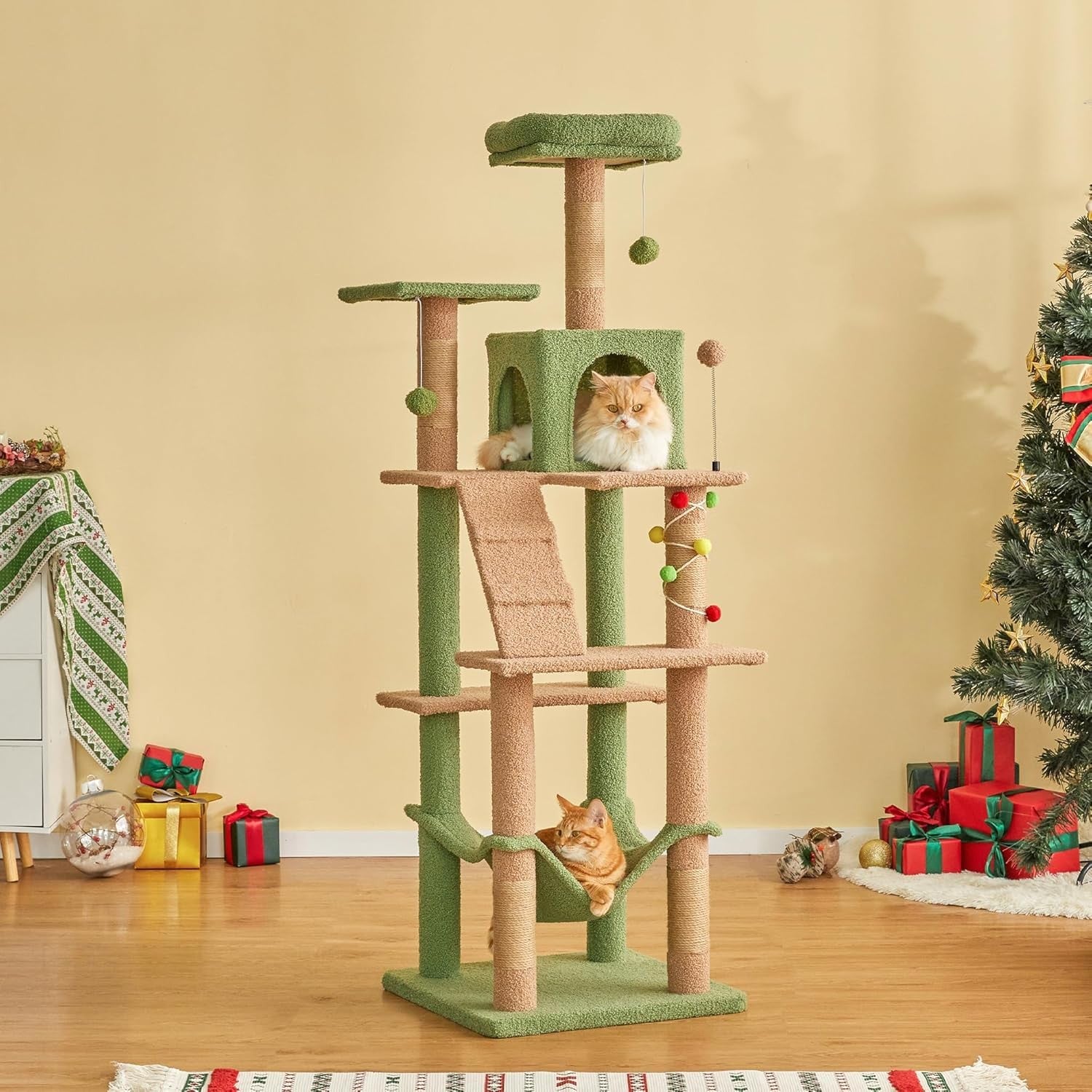 Cat Tree 163cm Tall Multi Level Tower Scratching Post Hammock Condo
