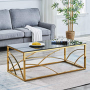 Gold Frame Coffee Table with Dark Grey Tempered Glass, 120x60cm