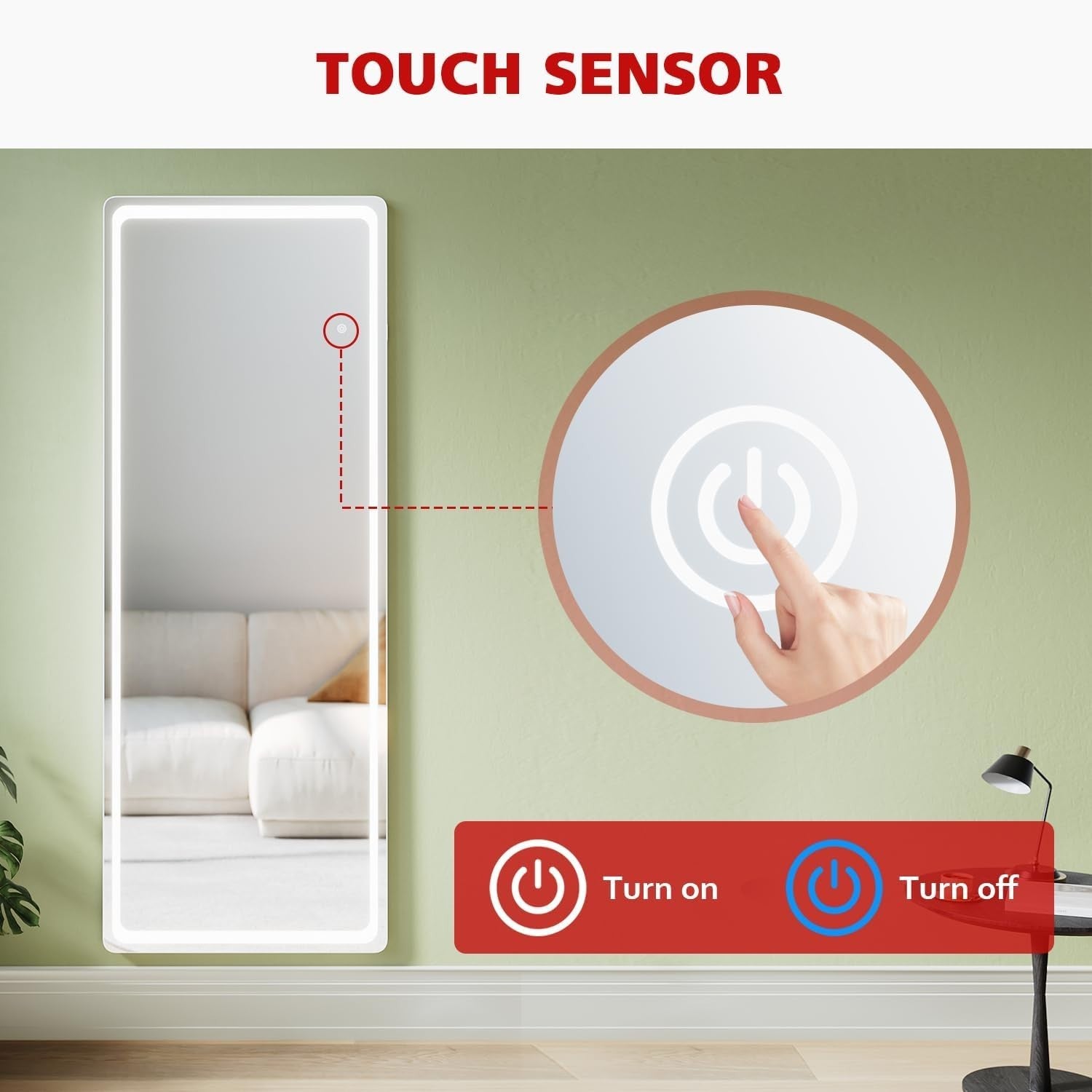 Full Length Mirror with LED Lights 160x60cm – Dimmable & Wall/Floor Mount