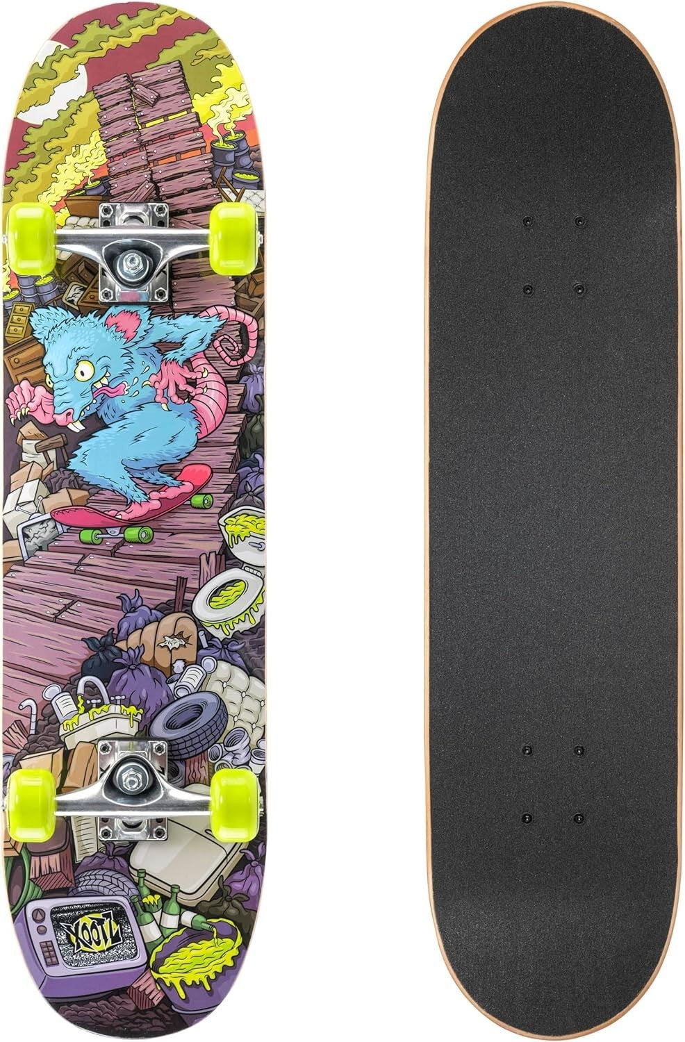 31in Maple Double Kick Skateboard Youth Beginner Trick Board Yellow