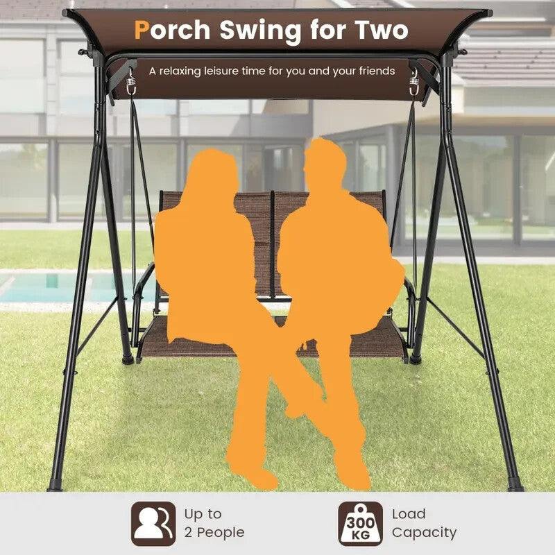 2-Seater Garden Swing Chair w/ Canopy & Cushions Patio Porch Glider Seat