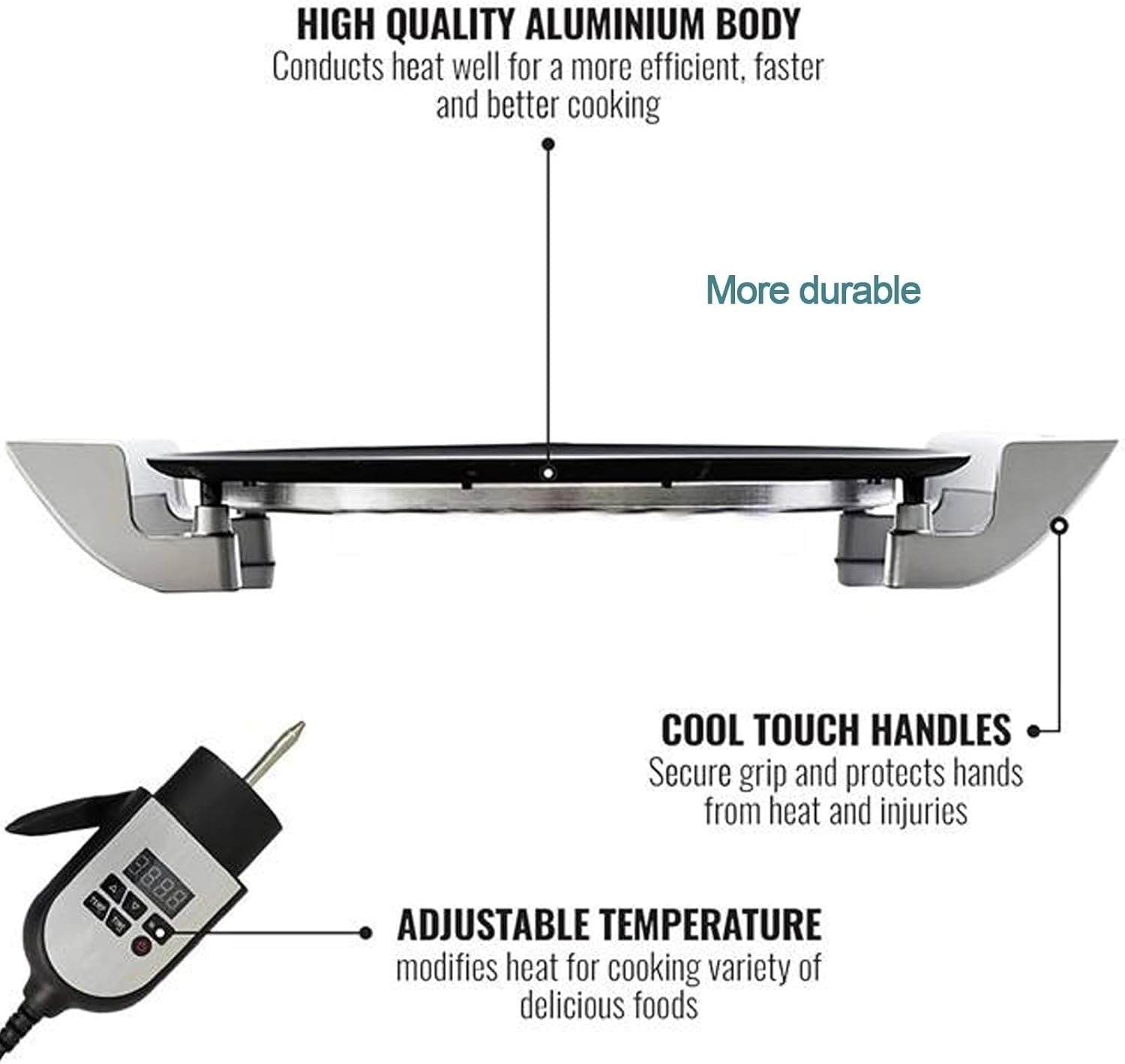 40cm Electric Griddle Non-Stick Crepe & Roti Maker | Digital Heat Control 1700W