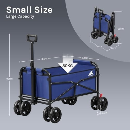 Heavy Duty Folding Utility Wagon 80kg All Terrain Cart Camping Beach