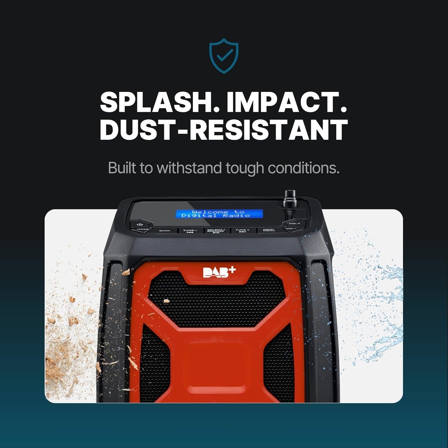 Rugged DAB+ FM Site Radio Bluetooth 6000mAh USB Rechargeable Red