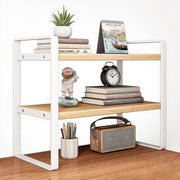 2-Tier Desktop Bookshelf Organizer | White Wood & Metal Desk Storage Rack 60cm