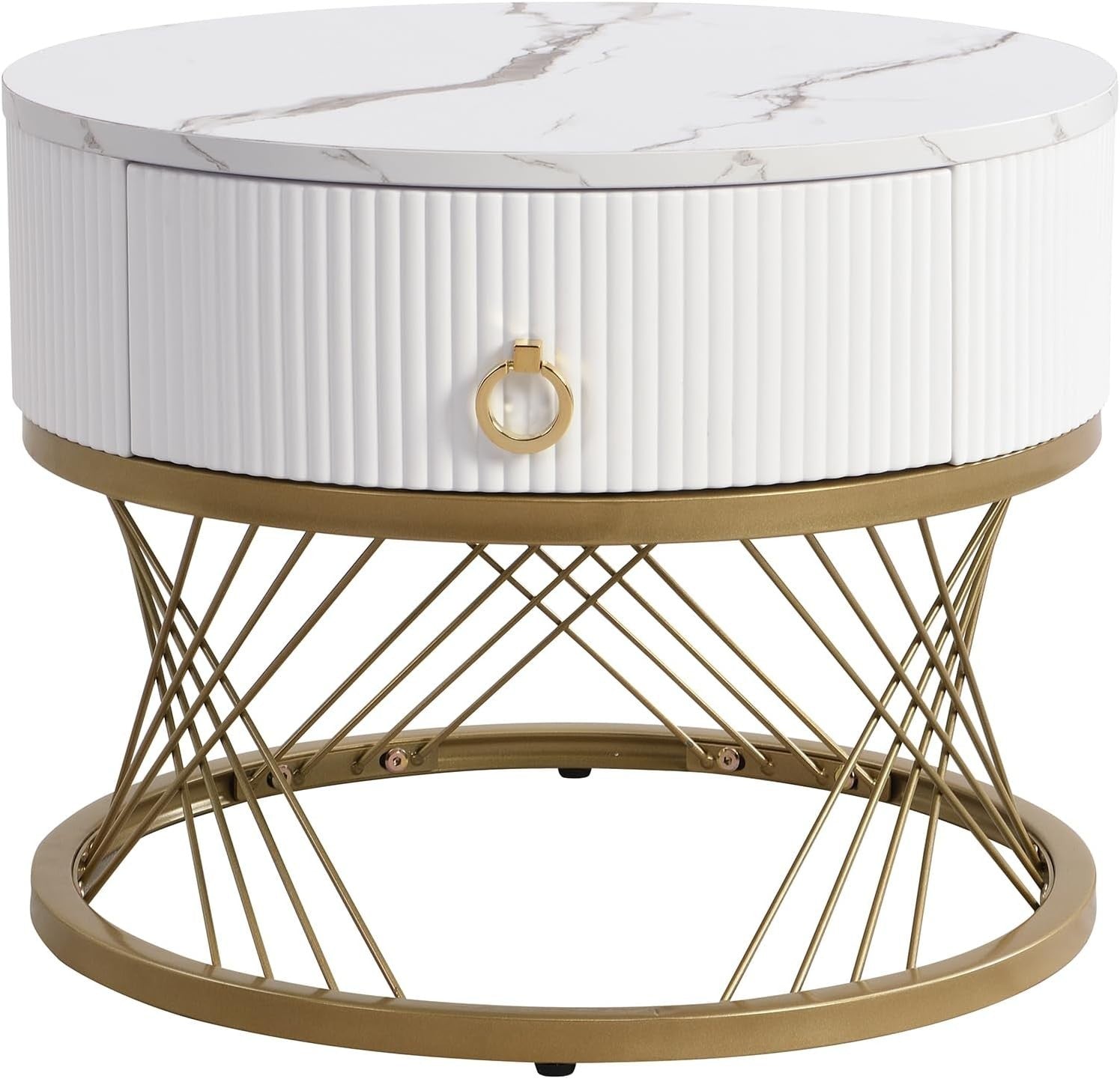Marble Nesting Coffee Table Set with Drawer – Gold Legs, Modern & Space Saving