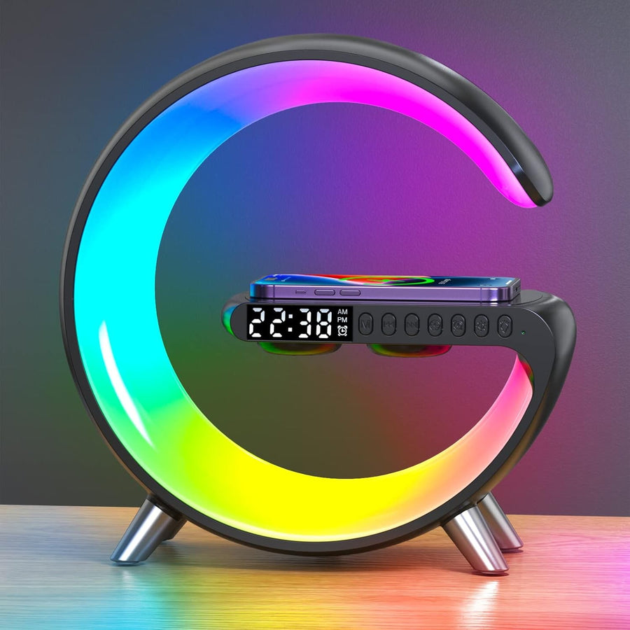 Smart LED Table Lamp Wireless Charger Bluetooth Speaker Alarm Clock RGB