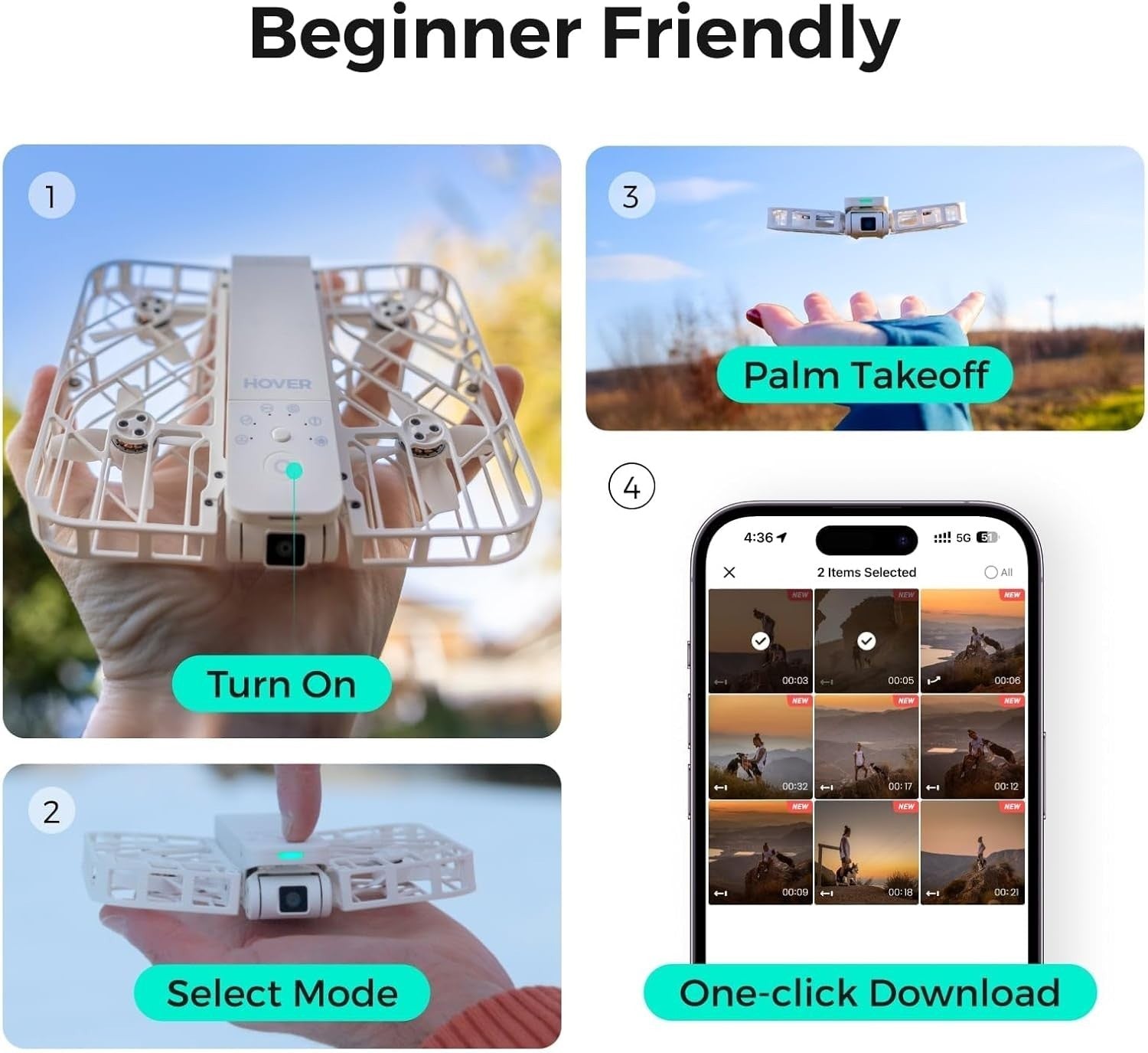 2.7K HDR Foldable Self-Flying Drone with Follow-Me Mode & 1 Extra Battery