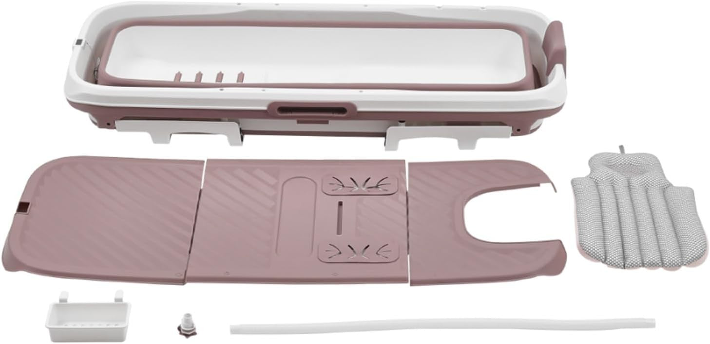 Portable Foldable Adult Bathtub 153x54x61cm Pink Spa & Steam Bath with Lid