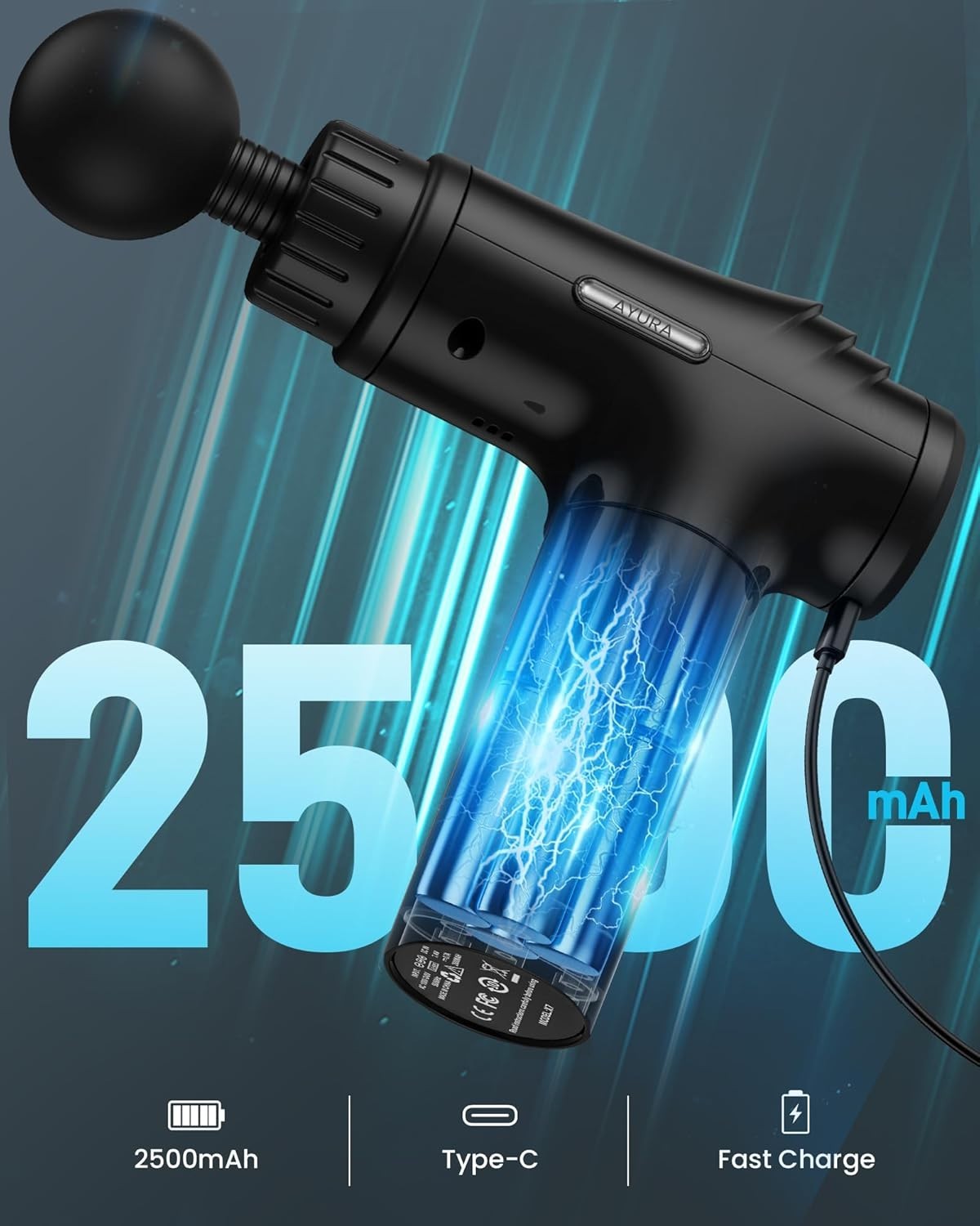 Deep Tissue Massage Gun Percussion Muscle Massager 30 Speeds 6 Heads