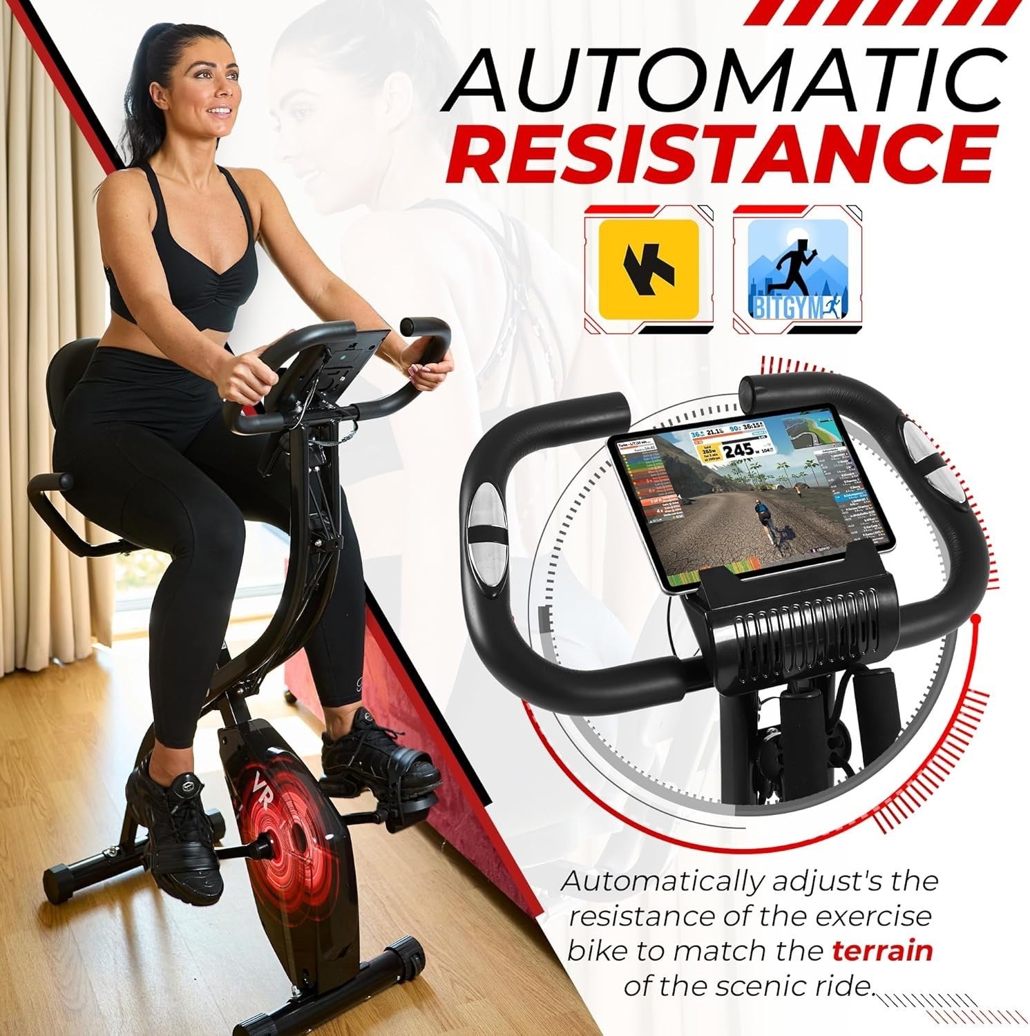 4-in-1 Folding Exercise Bike w/ Auto Magnetic Resistance, App & VR Compatible