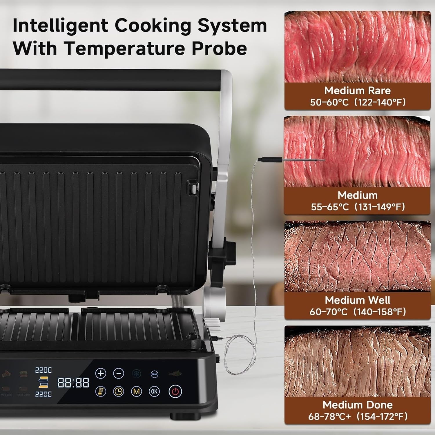 6-in-1 Electric Grill 37.7x35.6x18.2cm Non-Stick Plates Waffle Panini