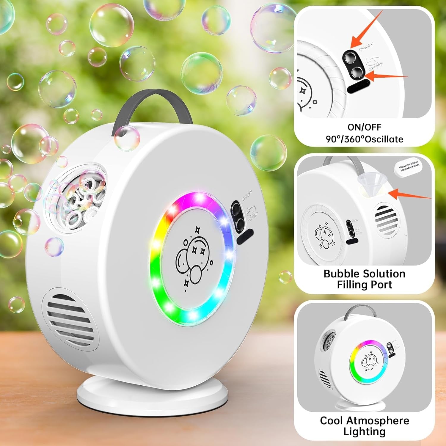 Rechargeable Rotating Bubble Machine 360 Degree Kids Party Toy