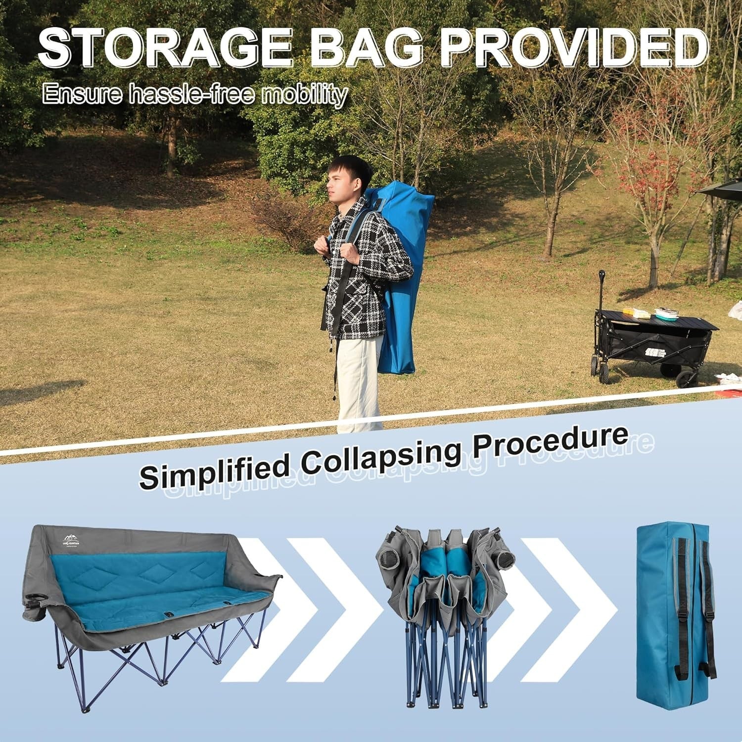 3 Seater Folding Camping Chair Sofa Heavy Duty Outdoor Loveseat BBQ