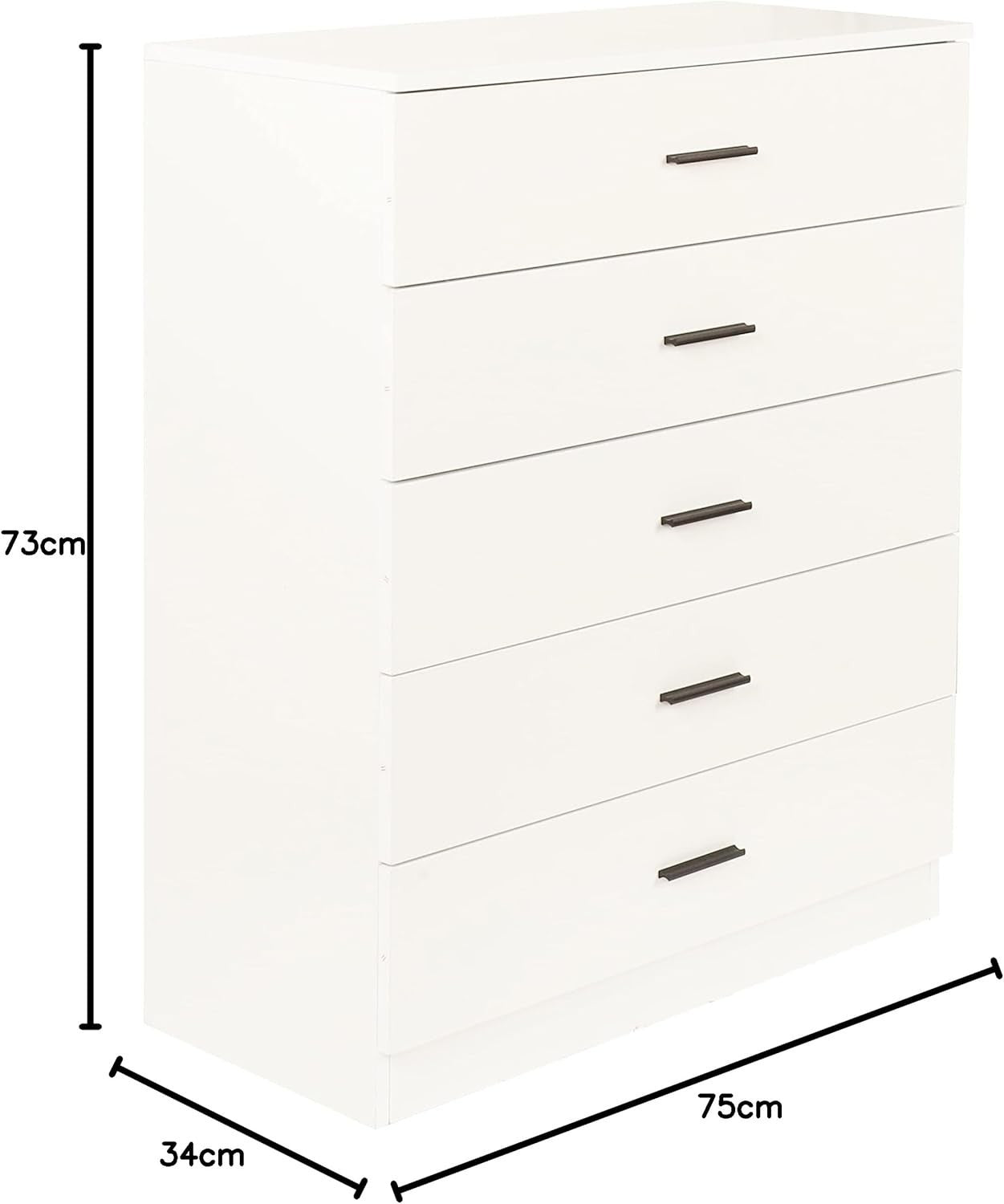 White 5 Drawer Tall Chest Cabinet Modern Storage Unit for Bedroom Hallway