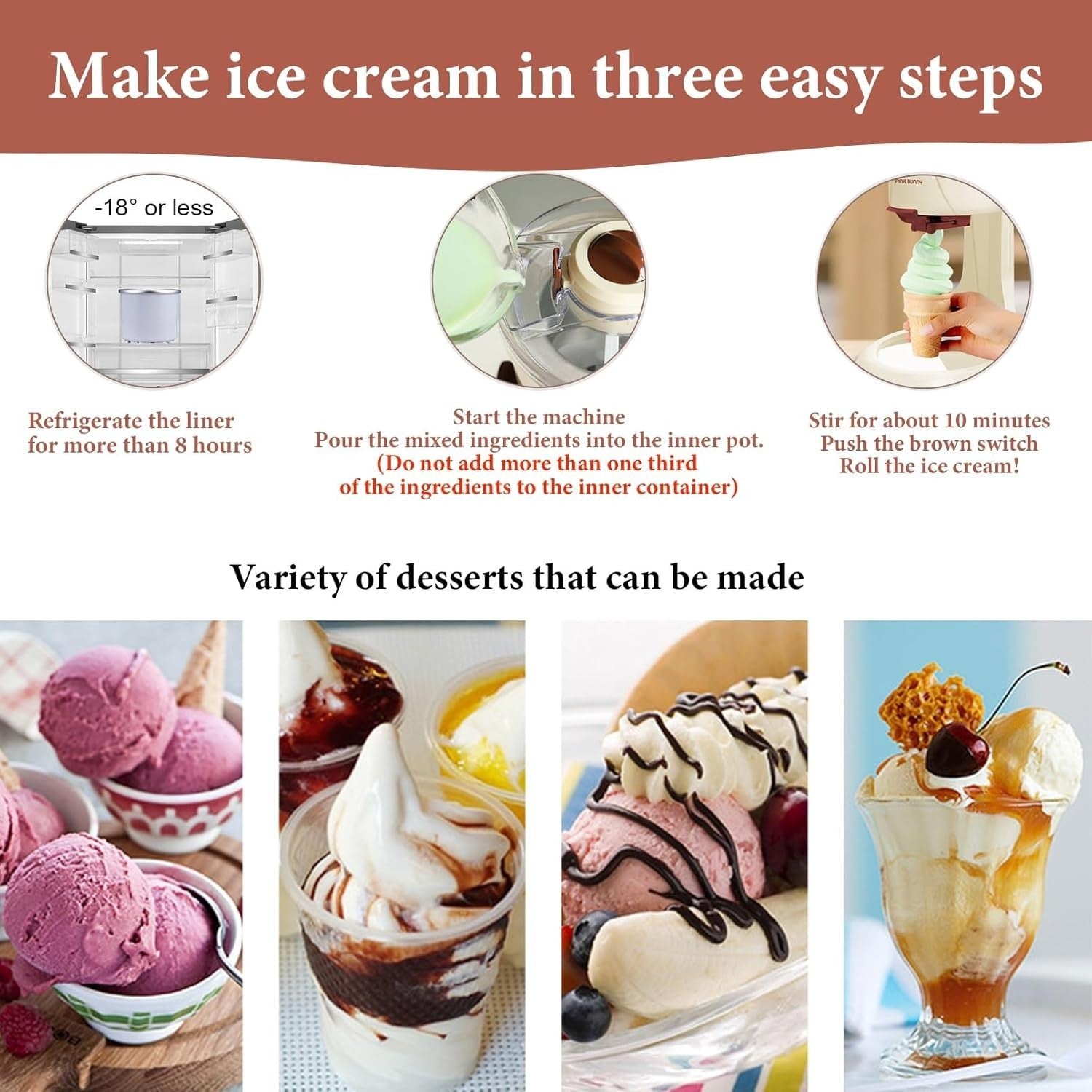 Soft Serve Ice Cream Maker Home Countertop Frozen Dessert Machine DIY
