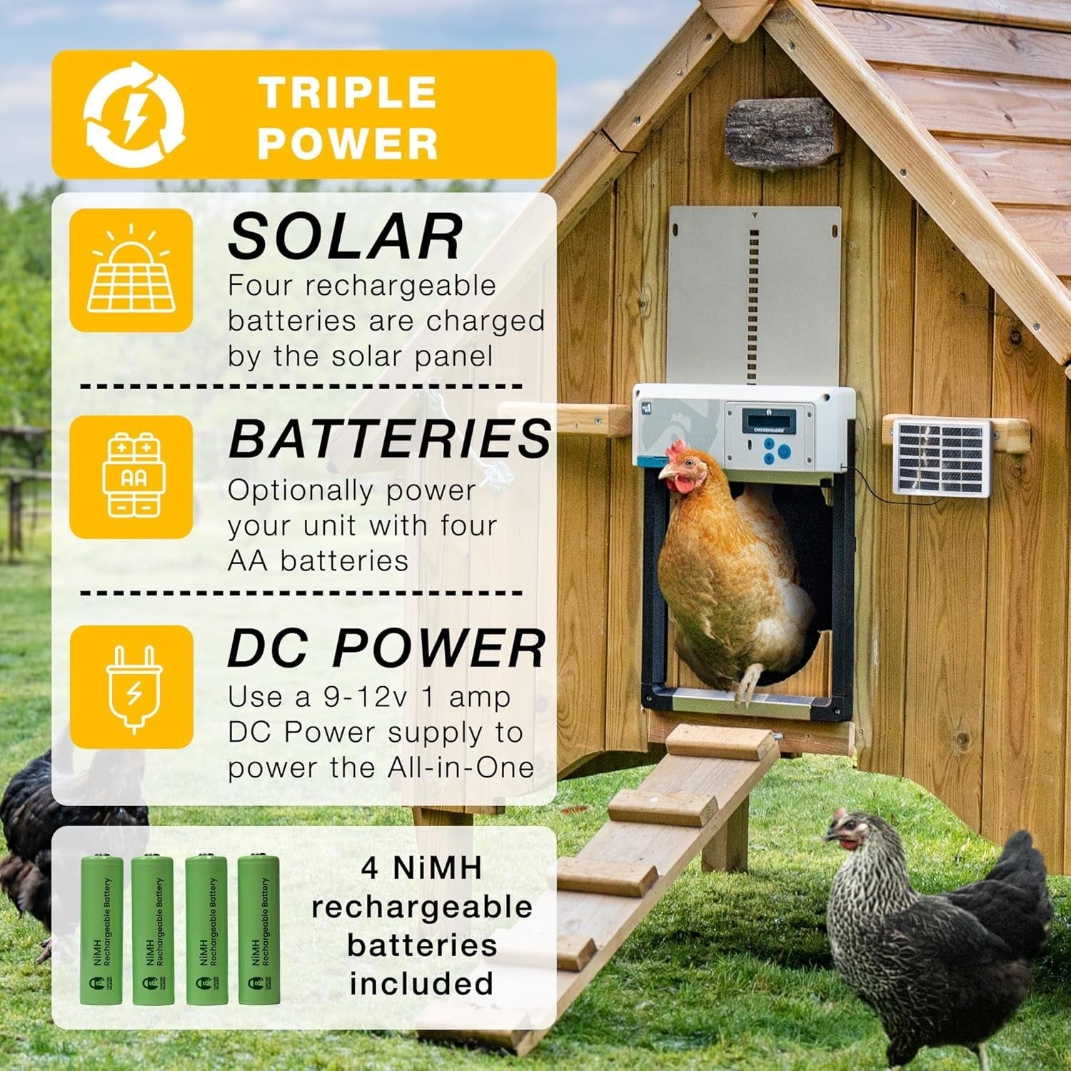 Automatic Chicken Coop Door Opener Red Solar Timer Light Sensor Winter Mode
