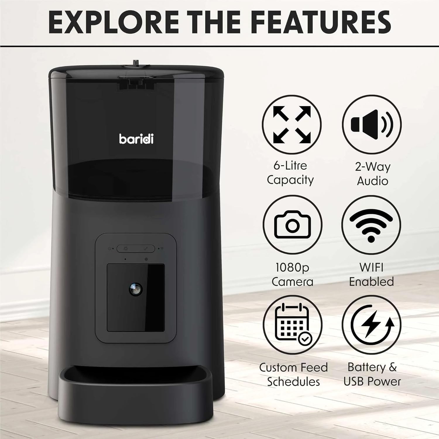 Smart Pet Feeder 6L WiFi Food Dispenser HD Camera 2 Way Audio App