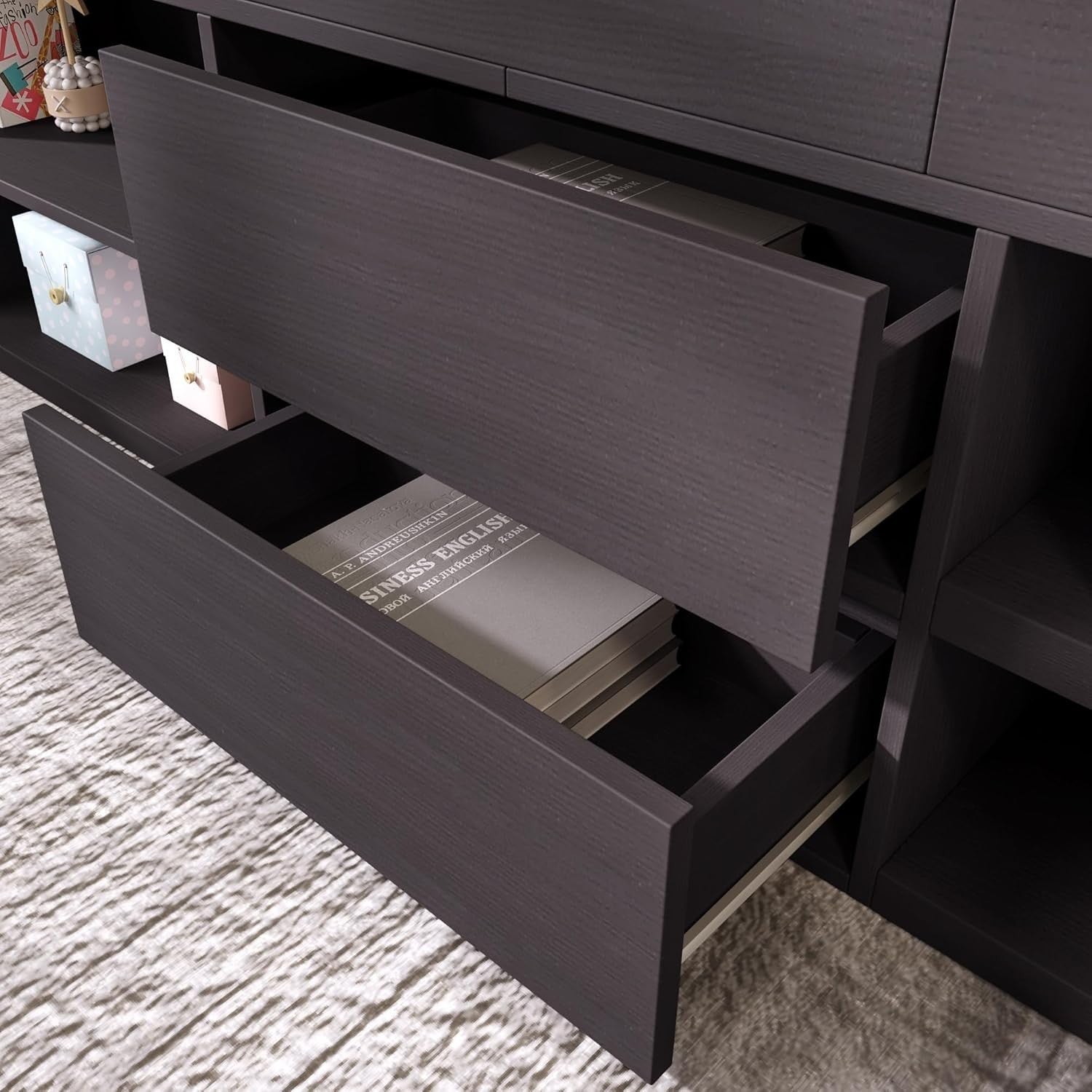 Kids Cabin Bed 3FT with Storage Drawers, Shelves & Ladder - Taupe Wood
